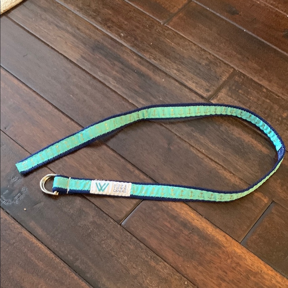 Hope Town Canvas Teal Blue on Navy Fabric D Ring Belt 33.5 inches